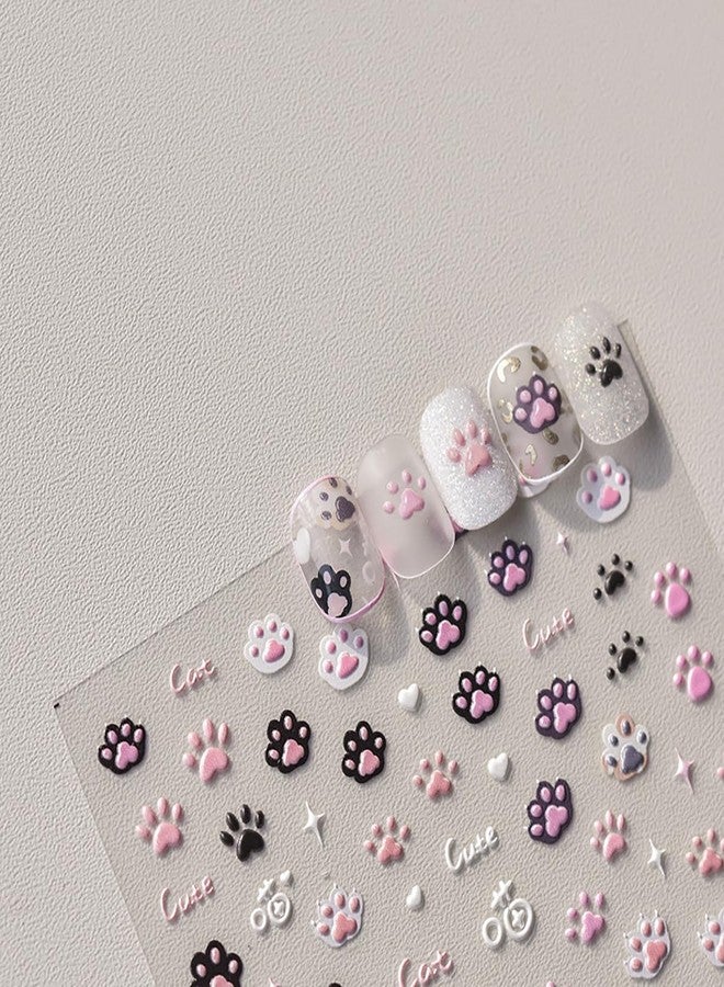 LRKNNO Cat Paw Nail Art Stickers Decals 5D Self-Adhesive Nail Decals Pink Embossed Cat Paw Nails Design Stickers Cute Nails Art Supplies for Women Girls Manicure Decorations - Image 4